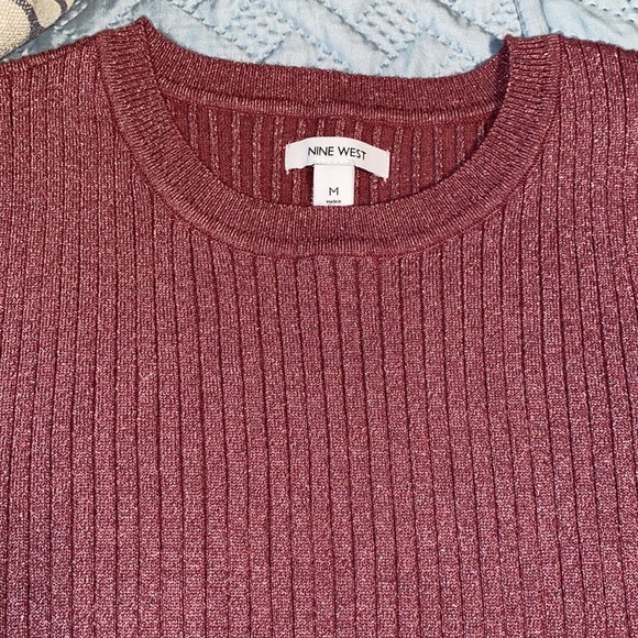 Nine West shimmer metallic crewneck ribbed fitted sweater rose pink medium - Picture 6 of 10